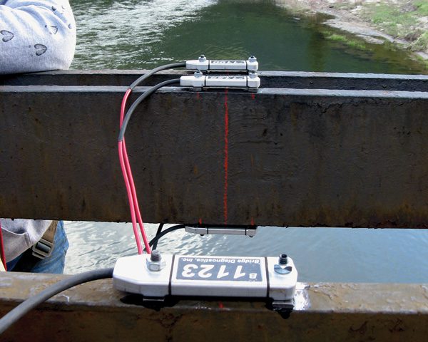 BDI ST350 Strain Transducer on steel bridge over water