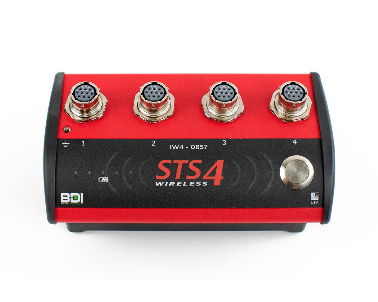 BDI STS4-4-IW3 intelliducer data acquisition node, red and black, top-view