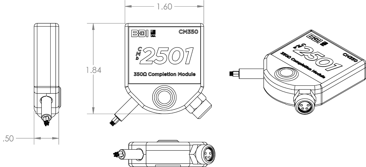 BDI CM350 Completion Module Technical Drawing in Inches