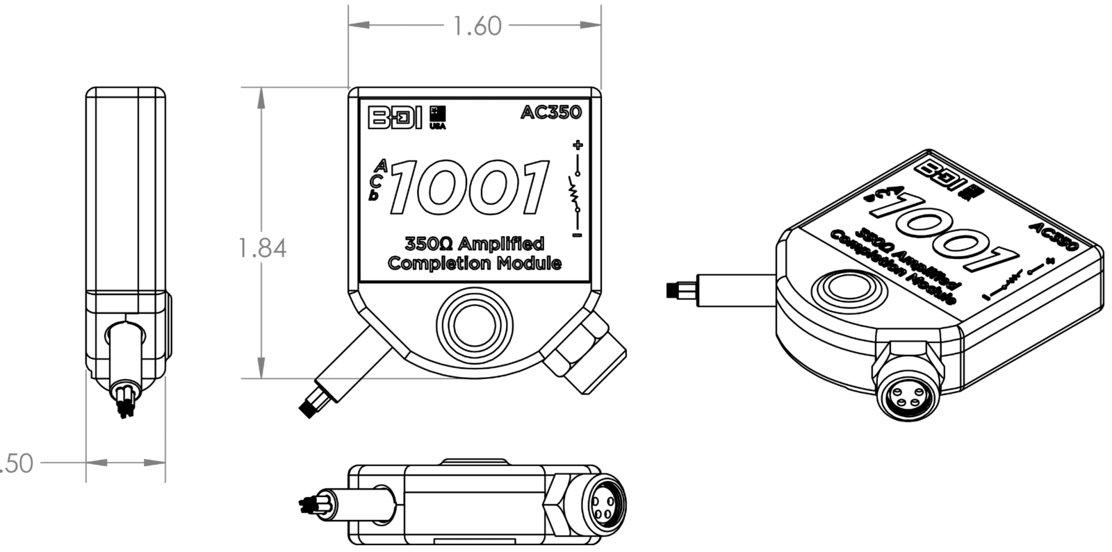 BDI AC350 Amplified Completion Module Technical Drawing in Inches
